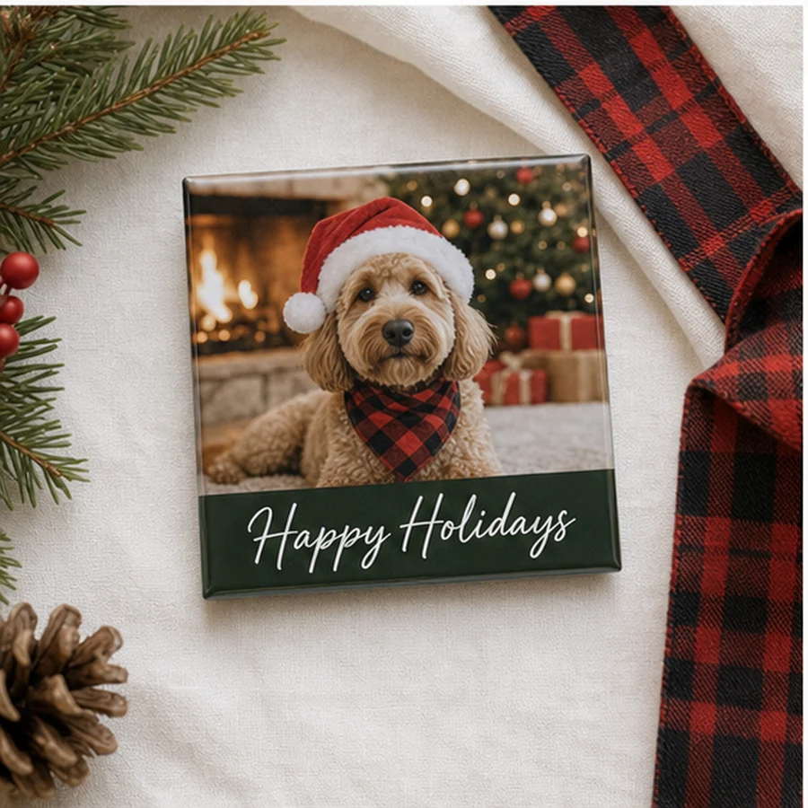 Pet holiday photo magnet