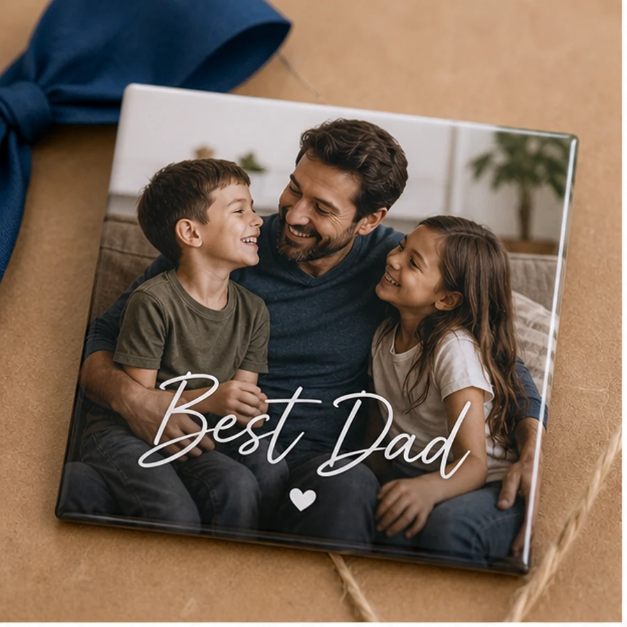 Father's Day photo magnet with dad and kids