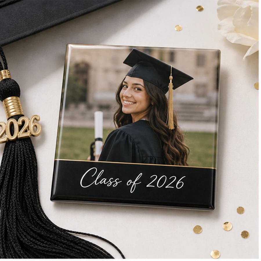 Cap and gown graduation photo magnet